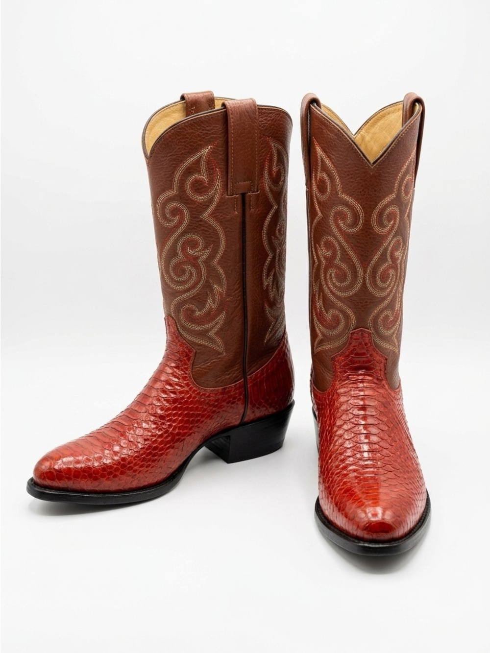 Afrikan Western Boots Handmade Teju Lizard Leather Red Brown Size 6.5